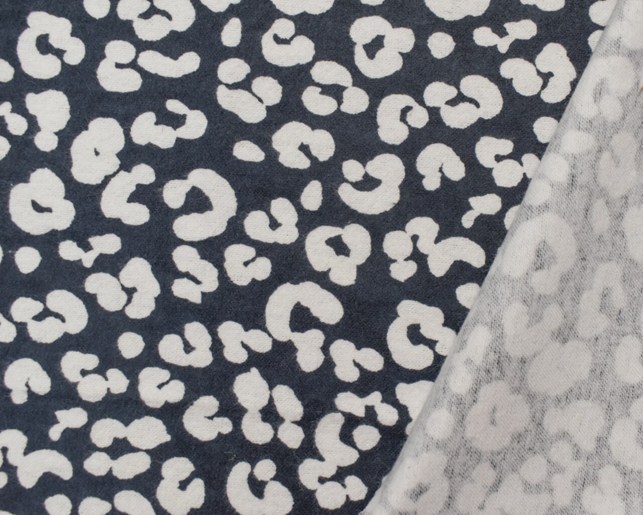 Deep Gray-White Cotton Leopard Printed Flannel Woven Fabric By the Yard